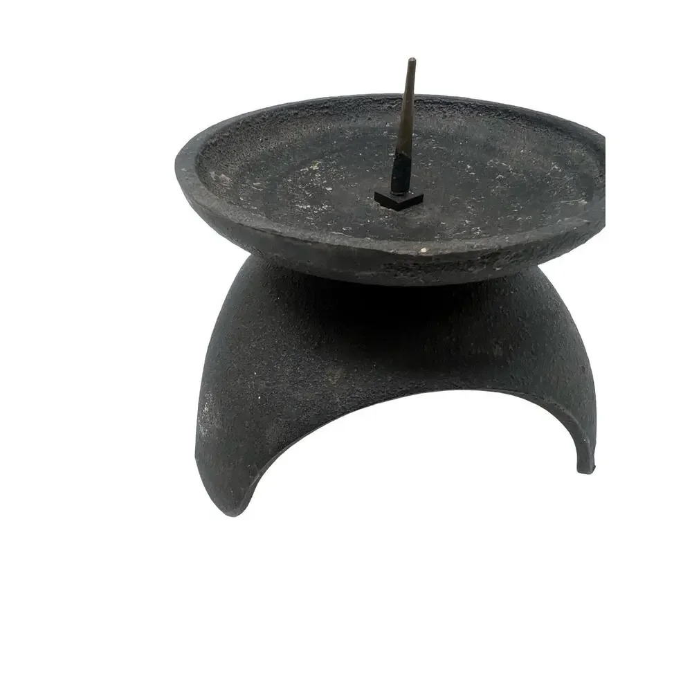 Vintage Mid Century Heavy Black Cast Iron Tripod Candle Holders Set of 2